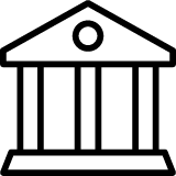 An icon of a bank branch; representing the new options for banking in person that the merger will provide with the same number of branches retained.